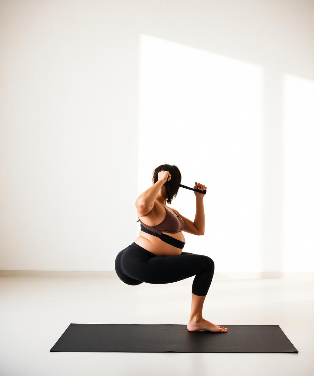 Mujer embarazada entrenando con banda elástica